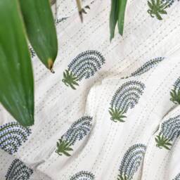 Kantha Stitch Patchwork Pure Cotton Reversible Bed Sofa Kids Room Throw Single Twin Dohar Floral Elegant Pastel White Green Blue Stripe - thumbnail 2