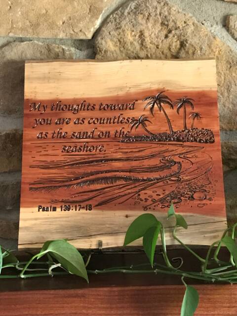 Bible Verse Wall Hanging Made From Natural Live Edge Eastern Red Cedar Artwork & Lettering Engraved & Stained in Walnut - image 1