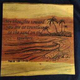 Bible Verse Wall Hanging Made From Natural Live Edge Eastern Red Cedar Artwork & Lettering Engraved & Stained in Walnut - thumbnail 2