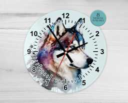 Glass Siberian Husky Wall Clock - Dog Lover Gift - thumbnail 1