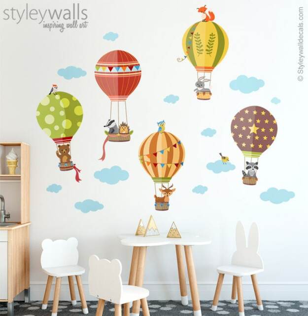 Air Balloons Wall Decal, Woodland Forest Animals Decal Sticker, Hot Baby Nursery Decor, Kids Room - image 1