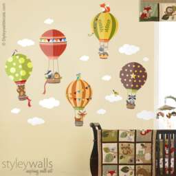 Air Balloons Wall Decal, Woodland Forest Animals Decal Sticker, Hot Baby Nursery Decor, Kids Room - thumbnail 2