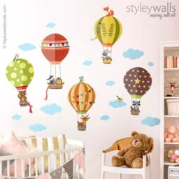 Air Balloons Wall Decal, Woodland Forest Animals Decal Sticker, Hot Baby Nursery Decor, Kids Room - thumbnail 3