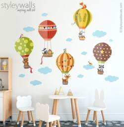 Air Balloons Wall Decal, Woodland Forest Animals Decal Sticker, Hot Baby Nursery Decor, Kids Room - thumbnail 1