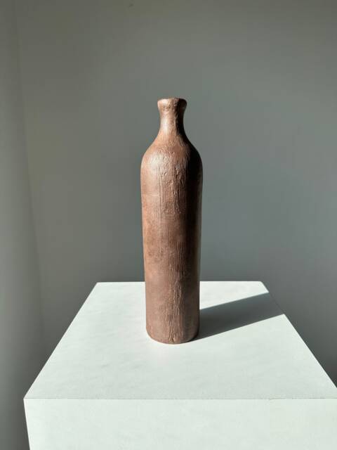 Antique Look Pottery Vase Brown Wood Effect Minimal Ceramic Perfect For Living Room, Kitchen, Entryway, Bedroom Decoration - image 1