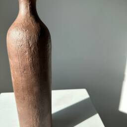 Antique Look Pottery Vase Brown Wood Effect Minimal Ceramic Perfect For Living Room, Kitchen, Entryway, Bedroom Decoration - thumbnail 2