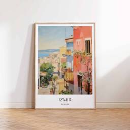 Izmir Poster, Turkey Mediterranean Ancient Ephesus Turkish Travel Art, Wall Decor - thumbnail 3
