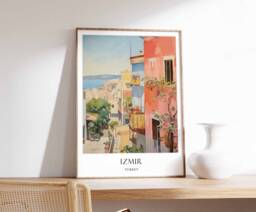 Izmir Poster, Turkey Mediterranean Ancient Ephesus Turkish Travel Art, Wall Decor - thumbnail 1