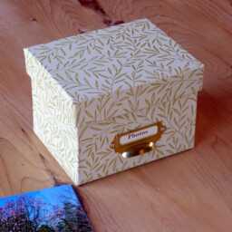 William Morris Photo Box Lily Leaf Gold Design, Handmade in England - thumbnail 2