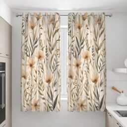 Neutral Floral Curtains, Botanical Pattern Drapes, Beige Tones Custom Window Panels For Modern Living Room & Bedroom - thumbnail 2
