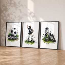 Boys Football Print Set - Personalised Kids Bedroom Decor, Soccer Wall Art Of 3