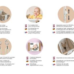 Baby Swing, Schaukel, Indoor Outdoor, Kinderschaukel, Balan??oire, Fabric 2 in 1 Babygift, Babyshower Gift, Handmade Toy Light Grey - thumbnail 4