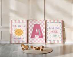 Childrens Room Prints/Just One More Story Pastel Pink Name Print You Are My Sunshine Set Of 3 Prints - thumbnail 1