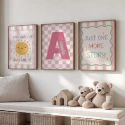 Childrens Room Prints/Just One More Story Pastel Pink Name Print You Are My Sunshine Set Of 3 Prints - thumbnail 3