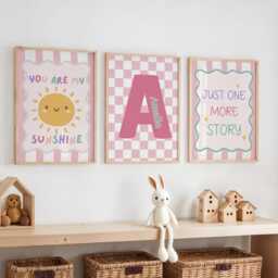 Childrens Room Prints/Just One More Story Pastel Pink Name Print You Are My Sunshine Set Of 3 Prints - thumbnail 2
