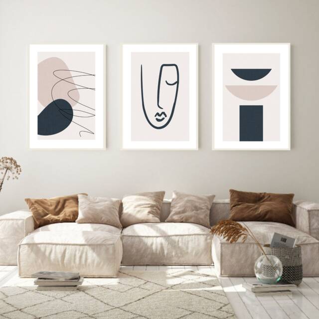Abstract Wall Prints, Set Of 3 Living Room Print, Bedroom Posters, Neutral Home Decor, Modern Art, Minimalist - image 1