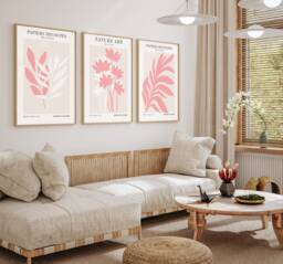 Set Of 3, Geometric Abstract Art, Pink, Beige , Living Room Wall Art Poster Prints Home Decor, A5, A4, A3 A3+ A2 A1 Sizes, Fast Delivery - thumbnail 1