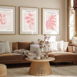 Set Of 3, Geometric Abstract Art, Pink, Beige , Living Room Wall Art Poster Prints Home Decor, A5, A4, A3 A3+ A2 A1 Sizes, Fast Delivery - thumbnail 2