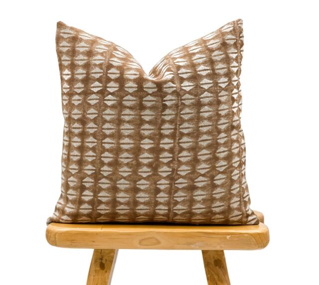 Designer Tan Brown Geometric Print On Natural Linen Pillow Cover, Cover, Boho Throw Pillow, Minimalistic Design Pillow Cover - image 1