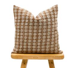 Designer Tan Brown Geometric Print On Natural Linen Pillow Cover, Cover, Boho Throw Pillow, Minimalistic Design Pillow Cover - thumbnail 1