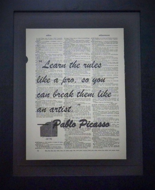 Learn The Rules, Pablo Picasso, Inspirational, Wall Decor, Artists, Writing, Upcycled Art, Vintage, Dictionary Art