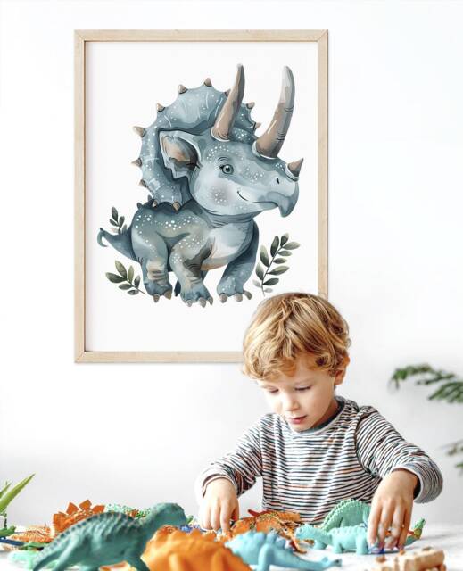 Triceratops Dinosaur Art Print Kids Room Decor - image 1