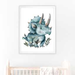 Triceratops Dinosaur Art Print Kids Room Decor - thumbnail 3
