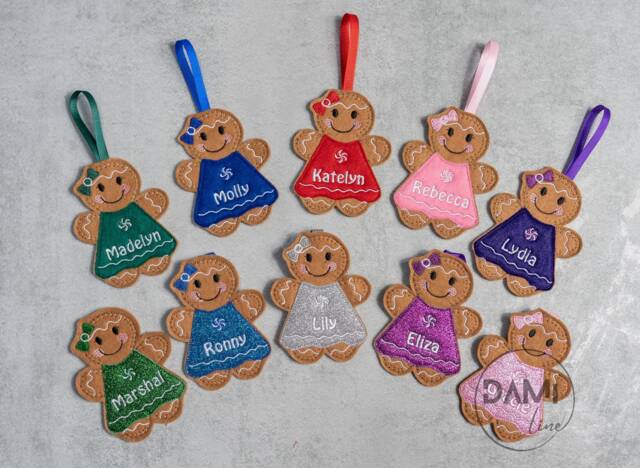 Gingerbread Girl Personalised Christmas Hanging Decoration, Handmade, Gifts For Girls, Felt Ornaments, Tree Decorations, First - image 1