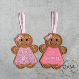 Gingerbread Girl Personalised Christmas Hanging Decoration, Handmade, Gifts For Girls, Felt Ornaments, Tree Decorations, First - thumbnail 3