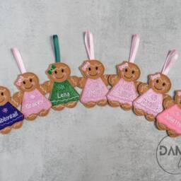 Gingerbread Girl Personalised Christmas Hanging Decoration, Handmade, Gifts For Girls, Felt Ornaments, Tree Decorations, First - thumbnail 2