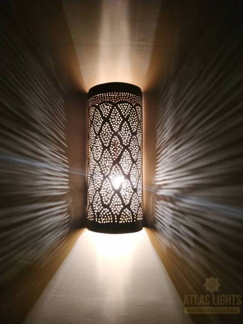 2 Moroccan Brass Wall Sconces Handmade Lampshades - image 1