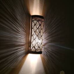 2 Moroccan Brass Wall Sconces Handmade Lampshades - thumbnail 2