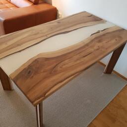 Walnut River Dining Table Live Edge Wood With Clear Resin - thumbnail 3
