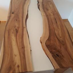 Walnut River Dining Table Live Edge Wood With Clear Resin - thumbnail 4