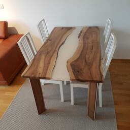 Walnut River Dining Table Live Edge Wood With Clear Resin - thumbnail 2