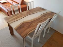 Walnut River Dining Table Live Edge Wood With Clear Resin