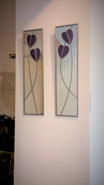 Opposite Pair Hearts Rennie Mackintosh Style Stained Glass Effect Mirror Handmade Gift 40x10cm - image 1