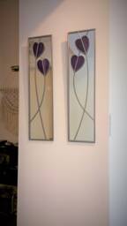 Opposite Pair Hearts Rennie Mackintosh Style Stained Glass Effect Mirror Handmade Gift 40x10cm