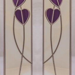 Opposite Pair Hearts Rennie Mackintosh Style Stained Glass Effect Mirror Handmade Gift 40x10cm - thumbnail 2