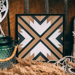 Set Of 3 - Geometric Wood Wall Art Mosaic Boho Decor Wooden Tray Modern Farmhouse Decor Coasters - thumbnail 2