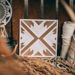 Set Of 3 - Geometric Wood Wall Art Mosaic Boho Decor Wooden Tray Modern Farmhouse Decor Coasters - thumbnail 3