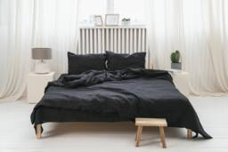 Black Linen Bedding Set Duvet Cover & Pillowcases, Stonewashed Valentines Day Gift