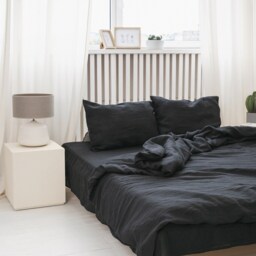 Black Linen Bedding Set Duvet Cover & Pillowcases, Stonewashed Valentines Day Gift - thumbnail 3