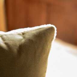 Organic Teddy Pillow Cover - Eclectic White Fluffy Cushion, Olive Green Reverse - 22x22 - thumbnail 2