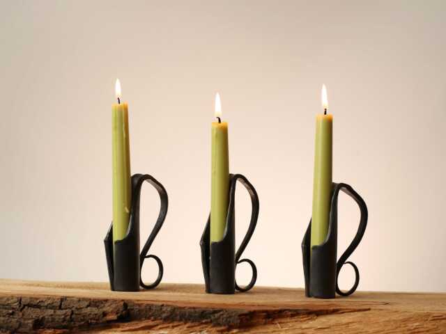 11Th Steel Anniversary Gift Elegant - Dinner Candle Holder With Curved Handle - image 1