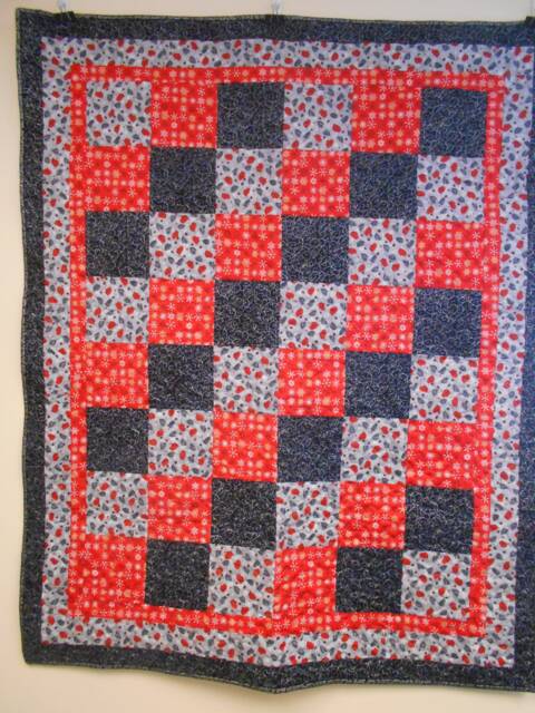 "Handmade Mittens & Snowflakes Throw Quilt Red & Grey Lap Quilt - 48"" X 60" - image 1