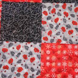 "Handmade Mittens & Snowflakes Throw Quilt Red & Grey Lap Quilt - 48"" X 60" - thumbnail 3