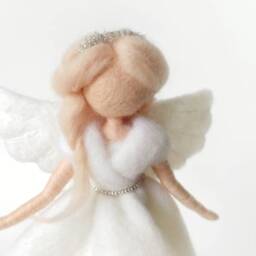 Christmas Angel Tree Topper Needle Felted Ornament Felt Doll Holly First Communion Gift Wool Girl Nursery Decor - thumbnail 4