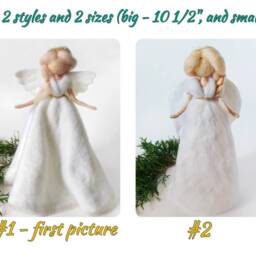 Christmas Angel Tree Topper Needle Felted Ornament Felt Doll Holly First Communion Gift Wool Girl Nursery Decor - thumbnail 3