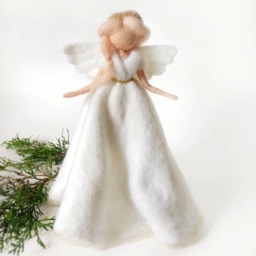 Christmas Angel Tree Topper Needle Felted Ornament Felt Doll Holly First Communion Gift Wool Girl Nursery Decor - thumbnail 1